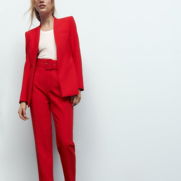 ZARALAPELLESS FITTED BLAZER and PANTS WITH FABRIC-COVERED BELT